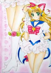 Rule 34 | 1girl, animal ears, boots, bow, cat ears, cat tail, flower, green eyes, highres, mitsukoshi sakura, money idol exchanger, rose, tail