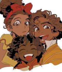 Rule 34 | 1girl, 2boys, antonio madrigal, brother and sister, brothers, camilo madrigal, closed mouth, dark-skinned female, dark-skinned male, dark skin, disney, dolores madrigal, encanto, ggooww7, multiple boys, open mouth, siblings