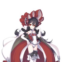 Rule 34 | 1girl, black hair, finger to mouth, gloves, hand on own hip, highres, ilya (princess connect!), ilya (small) (princess connect!), looking at viewer, official art, princess connect!, red eyes, transparent background, white gloves