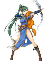 Rule 34 | 1girl, bow (weapon), drawing bow, fire emblem, fire emblem heroes, full body, highres, holding bow (weapon), lyn (fire emblem), nintendo, solo, transparent background, weapon