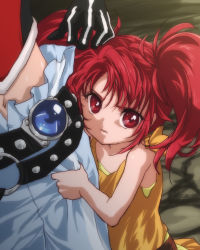 Rule 34 | 1boy, 1girl, bare shoulders, belt, dress, gloves, kyle dunamis, long hair, midriff, nanaly fletch, pants, red eyes, red hair, tales of (series), tales of destiny 2, twintails, aged down