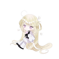 Rule 34 | 1girl, absurdly long hair, black choker, black neckerchief, blonde hair, blush, brooch, bug, butterfly, chibi, choker, flower, full body, hair flower, hair ornament, highres, insect, jewelry, long hair, msa (fary white), neckerchief, original, parted lips, purple eyes, shirt, shorts, simple background, sketch, slit pupils, solo, thighhighs, very long hair, white background, white shirt, white shorts, white thighhighs