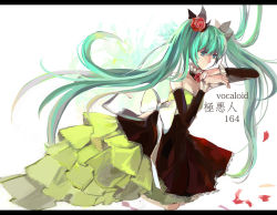 Rule 34 | 1girl, aqua eyes, aqua hair, bad id, bad pixiv id, bare shoulders, bow, choker, detached sleeves, dress, flower, hair bow, hair flower, hair ornament, hatsune miku, letterboxed, long hair, petals, red flower, red rose, rose, solo, twintails, vocaloid, yoyo (frost xxs)