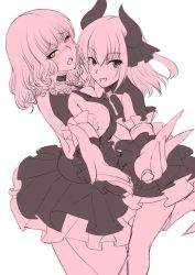 Rule 34 | 10s, 2girls, asymmetrical docking, backless dress, backless outfit, blue eyes, blush, bol (liliymimi), breast press, breasts, carmilla (fate), cowboy shot, dress, elizabeth bathory (fate), elizabeth bathory (fate/extra ccc), elizabeth bathory (first ascension) (fate), embarrassed, fang, fate/extra, fate/extra ccc, fate/grand order, fate (series), frilled skirt, frills, horns, large breasts, long hair, looking at viewer, matching outfits, monochrome, multiple girls, outstretched hand, sideboob, skirt, smile, spot color, sweatdrop, wavy mouth, yellow eyes