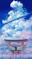 Rule 34 | 1boy, absurdres, arm up, blue sky, building, city, clothing request, cloud, cloudy sky, commentary request, cumulonimbus cloud, day, distrail, grey hakama, hakama, hakama skirt, hataya, highres, holding, holding sword, holding weapon, japanese clothes, katana, male focus, mikazuki munechika, outdoors, rope, scenery, shimenawa, skirt, sky, solo, standing, sword, torii, touken ranbu, translation request, very wide shot, weapon