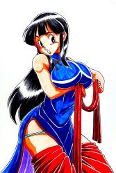 Rule 34 | 1girl, area5169458561, black hair, breasts, chi-chi (dragon ball), chinese clothes, dragon ball, dress, large breasts, long hair, panties, pants, underwear, undressing