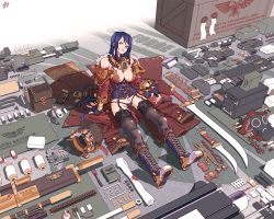 Rule 34 | .75 calibre bolt, 1.00 calibre bolt, 1girl, aiguillette, ammunition, ammunition box, anti-materiel cartridge, assault rifle, astra militarum, bare shoulders, black thighhighs, blue hair, bolt (warhammer 40k), bolter, boots, breasts, bullet, cannon cartridge, circle a, cleavage, crate, cross-laced footwear, detached sleeves, directed-energy weapon, energy gun, energy weapon, english text, fingerless gloves, fourragere, garter straps, gas mask, gloves, green eyes, gun, handgun, hat, heavy bolter, heavy machine gun, high-explosive cartridge, knee boots, knife, lace-up boots, large-caliber cartridge, large breasts, laser gun, laser weapon, lasgun, legs, long hair, machine gun, magazine (weapon), mask, military, notebook, panties, pen, pill, pouch, purity seal, rifle, rocket-assisted projectile, scope, shako cap, signature, sitting, skull, solo, suppressor, sword, thighhighs, thighhighs under boots, underwear, warhammer 40k, weapon