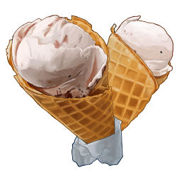 Rule 34 | commentary, english commentary, food, food focus, ice cream, ice cream cone, napkin, no humans, original, photorealistic, realistic, simple background, still life, studiolg, waffle cone, white background