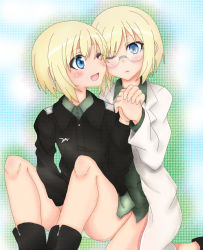 Rule 34 | blonde hair, erica hartmann, glasses, lab coat, short hair, siblings, sisters, strike witches, twins, ursula hartmann, world witches series