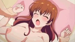 Rule 34 | animated, animated gif, bed, blood, bouncing breasts, breasts, brown hair, censored, defloration, himekawa ami, holding another&#039;s wrist, huge breasts, lowres, missionary, nipples, penis, pussy, sex, tenioha! onna no ko datte honto ha ecchi da yo?, vaginal