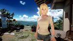 Rule 34 | 3d, animated, beach, blonde hair, blue eyes, character request, denim, denim shorts, jewelry, looking at viewer, necklace, ocean, outdoors, short hair, short shorts, shorts, summer lesson, tagme, video, water, video