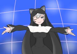 Rule 34 | 1girl, absurdres, cat, digimon, digimon (creature), female focus, hat, highres, looking at viewer, nun, sistermon noir, solo, upper body