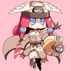 Rule 34 | 1girl, arc system works, blazblue, blazblue: continuum shift, blue eyes, blush, chibi, female focus, fighting stance, full body, gloves, hat, head wings, lowres, nanateru, red hair, simple background, solo, tsubaki yayoi, wings