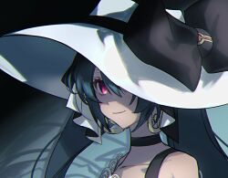 Rule 34 | 1girl, black bow, black choker, black hair, blue hair, bow, choker, closed mouth, commentary, creatures (company), dark miku (project voltage), earrings, game freak, hair between eyes, hair ribbon, hat, hat bow, hatsune miku, jewelry, lololo11331, long hair, looking at viewer, luxury ball, multicolored hair, nintendo, poke ball, pokemon, project voltage, red eyes, ribbon, solo, symbol-only commentary, upper body, vocaloid, white hat