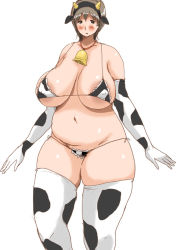 Rule 34 | 1girl, blush, breasts, cow girl, cow print, fat, horns, huge breasts, plump, saikojeni, saikoneji, thick thighs, thighs