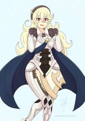 Rule 34 | 1girl, blonde hair, blush, corrin (female) (fire emblem), corrin (fire emblem), fire emblem, fire emblem fates, hairband, nintendo, open mouth, raydango, red eyes, smile, thighs