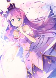 Rule 34 | 1girl, bare shoulders, bracelet, closed mouth, crescent, crescent earrings, crown, earrings, food-themed hair ornament, green eyes, hair ornament, heterochromia, himemori luna, himemori luna (1st costume), hololive, jewelry, long hair, nekopote, pink eyes, pink hair, solo, star (symbol), virtual youtuber