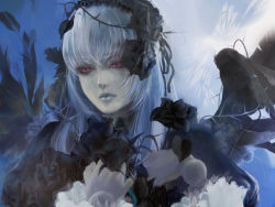 Rule 34 | 00s, 1girl, 8981, bad id, bad pixiv id, doll joints, flower, goth fashion, hairband, joints, lips, long hair, purple eyes, rose, rozen maiden, silver hair, solo, suigintou, thorns, wings