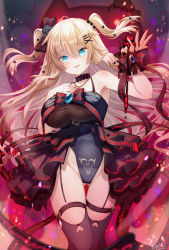Rule 34 | 1girl, adapted costume, akai haato, artoria pendragon (all), artoria pendragon (fate), bare shoulders, black choker, black leotard, black thighhighs, blonde hair, blue eyes, breasts, choker, commentary request, fate/stay night, fate (series), garter straps, hair between eyes, hair ornament, hairclip, heart, heart hair ornament, highres, hololive, large breasts, leotard, long hair, magowasabi, nail polish, parted lips, saber alter, signature, smile, solo, standing, thighhighs, twitter username, two side up, very long hair, virtual youtuber, wrist cuffs, x hair ornament