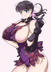 Rule 34 | 1girl, apron, armor, black hair, blue eyes, blush, breasts, cattleya (queen&#039;s blade), cattleya (queen's blade), cleavage, covered erect nipples, cowboy shot, curvy, female focus, flower, from side, glasses, gloves, hair ornament, hand on own hip, hip focus, housewife, huge breasts, masuyama kei, mature female, pointing, ponytail, queen&#039;s blade, revealing clothes, short hair, sideboob, solo, standing, thighs, weapon merchant cattleya