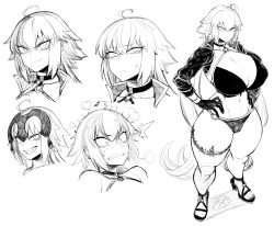 Rule 34 | 1girl, puff of air, @ @, ^^^, ahoge, bare shoulders, bikini, blush, breasts, choker, cleavage, clenched teeth, closed mouth, collarbone, commentary request, expressions, fate/grand order, fate (series), from above, full body, gloves, greyscale, grin, hair between eyes, hands on own hips, headpiece, high collar, high heels, highres, huge breasts, jeanne d&#039;arc alter (swimsuit berserker) (fate), jeanne d&#039;arc (fate), jeanne d&#039;arc alter (fate), jeanne d&#039;arc alter (swimsuit berserker) (fate), long hair, long sleeves, looking at viewer, monochrome, navel, nose blush, o-ring, o-ring bikini, o-ring bottom, o-ring top, sandals, sharp teeth, shrug (clothing), sidelocks, signature, single thighhigh, sketch, smile, spacezin, standing, stomach, surprised, sweat, sweatdrop, swimsuit, teeth, thick thighs, thighhighs, thighs, tsurime, v-shaped eyebrows, very long hair, wide hips