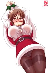 Rule 34 | 1girl, absurdres, alternate costume, arms up, artist logo, belt, bespectacled, blush, bound, breasts, brown eyes, brown hair, brown pantyhose, bursting breasts, capelet, commentary request, crotch seam, dated, dress shirt, from below, fur-trimmed skirt, fur trim, glasses, green ribbon, hairband, highres, kanon (kurogane knights), kantai collection, large breasts, natori (kancolle), panties, panties under pantyhose, pantyhose, red-framed eyewear, red skirt, ribbon, semi-rimless eyewear, shirt, short hair, simple background, skirt, solo, tears, under-rim eyewear, underwear, white background, white hairband, white panties, white shirt