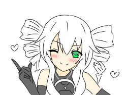 Rule 34 | asuto110, bare shoulders, black sister, bodysuti, breasts, gloves, green eyes, heart, long hair, neptune (series), one eye closed, small breasts, smile, tsundere, twin drills, twintails, uni (neptunia), upper body, white hair, wink