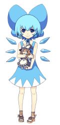 Rule 34 | 1girl, alternate costume, ankle lace-up, bad id, bad pixiv id, bare shoulders, blue eyes, blue hair, bow, character doll, choker, cirno, cross-laced footwear, doll, flower, hair bow, holding, jpeg artifacts, kansou samehada, kirisame marisa, large bow, matching hair/eyes, sandals, short hair, smile, solo, standing, sunflower, touhou, wings