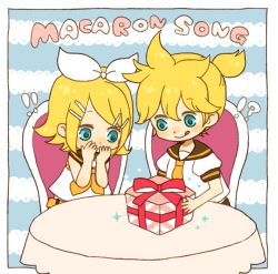 Rule 34 | 1boy, 1girl, :p, bow, brother and sister, gift, hair bow, hair ornament, hairclip, kagamine len, kagamine rin, school uniform, siblings, tongue, tongue out, twins, vocaloid, yukke
