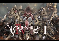 Rule 34 | 1girl, armored core, armored core: for answer, bad id, bad twitter id, breasts, brown hair, embers, gun, hair between eyes, hair intakes, hair ornament, hime cut, kantai collection, large breasts, letterboxed, mecha musume, ponytail, red eyes, weapon, yamato (kancolle), yuzuruka (bougainvillea)