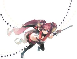 Rule 34 | 1girl, absurdly long hair, amazuyu tatsuki, animal ears, aquaplus, breasts, cleavage, cleavage cutout, clothing cutout, covered erect nipples, curly hair, eyes visible through hair, from above, full body, gradient hair, hair between eyes, hair ornament, highres, holding, holding weapon, large breasts, long hair, long twintails, looking at viewer, magical girl, multicolored hair, official art, pantyhose, purple eyes, purple hair, school uniform, shoes, sidelocks, skirt, solo, touka (utawarerumono), transparent background, twintails, utawarerumono, utawarerumono: lost flag, very long hair, weapon