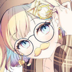 Rule 34 | 1girl, adjusting hair, asymmetrical hair, black-framed eyewear, blonde hair, blue eyes, blush, brown hat, brown jacket, close-up, closed mouth, commentary, earrings, english commentary, eyelashes, fake facial hair, fake mustache, gear hair ornament, glasses, hair ornament, hairclip, hand in own hair, hat, head tilt, heart, heart earrings, hololive, hololive english, jacket, jewelry, looking at viewer, medium hair, official alternate costume, open clothes, open jacket, plaid, plaid jacket, round eyewear, rumi (rarumi11), side ponytail, simple background, smile, solo, virtual youtuber, watson amelia, white background