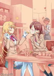 Rule 34 | + +, 3girls, arm support, bendy straw, black socks, blazer, blonde hair, blue skirt, blush, bow, bowtie, brown hair, brown jacket, closed mouth, colorized, commentary, derivative work, drinking straw, english commentary, food, french fries, gloves, highres, holding, holding food, ice, ice cube, jacket, kneehighs, long hair, comic panel redraw, medium hair, misaka mikoto, multiple girls, open mouth, school uniform, shirt, shokuhou misaki, skirt, socks, thighhighs, thighs, toaru majutsu no index, tokiwadai school uniform, trebas, twitter username, very long hair, white gloves, white shirt, white thighhighs, yuri