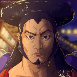 Rule 34 | 1boy, artist name, black hair, closed mouth, facial hair, goatee, highres, kouzuki oden, long hair, looking at viewer, male focus, one piece, richter 524, sideburns, signature, solo