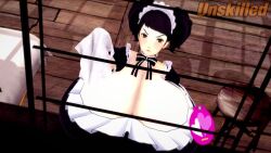 Rule 34 | 1girl, 3d, animated, ass, ass expansion, bikini, blush, breast expansion, breasts, curvy, female focus, gigantic breasts, growth, highres, huge ass, kawakami sadayo, koikatsu (medium), maid, matching hair/eyes, persona, persona 5, short hair, solo, swimsuit, tagme, thick thighs, thighs, unski113d, video, wide hips
