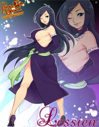 Rule 34 | 1girl, ;), agawa ryou, artist name, ass, barefoot, black hair, blue eyes, borrowed character, breasts, character name, dress, elbow gloves, gloves, hand on own hip, high heels, huge breasts, lips, long hair, looking at viewer, looking back, one eye closed, original, sideboob, smile, solo, very long hair, web address, zoom layer