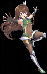 Rule 34 | 1boy, action taimanin, androgynous, blush, bodysuit, boots, brown hair, full body, girly boy, gloves, hair ornament, jumping, leotard, lilith-soft, long hair, male focus, motsuni (artist), official art, shiny clothes, shiny skin, smile, solo, source request, taimanin (series), taimanin rpgx, trap, uehara shikanosuke, very long hair, wide hips