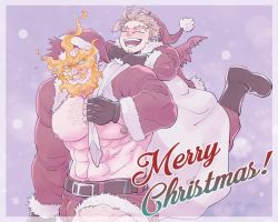 Rule 34 | 2boys, alternate costume, bara, bare pectorals, beard, blonde hair, boku no hero academia, bulge, chest hair, christmas, couple, endeavor (boku no hero academia), facial hair, feathered wings, fire, gift bag, hat, hawks (boku no hero academia), large pectorals, leg hair, male focus, mature male, merry christmas, multiple boys, muscular, muscular male, navel, nipples, pectorals, red hair, santa costume, santa hat, scar, scar across eye, scar on face, sekijaku, short hair, shrug (clothing), size difference, spiked hair, stubble, thick thighs, thighs, wings, yaoi