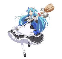 Rule 34 | apron, asuna (sao), asuna (sao-alo), blue eyes, blue hair, blush, broom, dress, headdress, long hair, maid, official art, sword art online, tagme