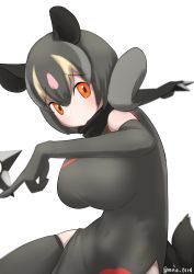 Rule 34 | 1girl, absurdres, animal ears, aye-aye (kemono friends), bare shoulders, black dress, black hair, black thighhighs, blonde hair, blush, breasts, china dress, chinese clothes, commentary request, dress, elbow gloves, extra ears, gloves, highres, kemono friends, large breasts, lemur ears, lemur tail, long hair, looking at viewer, multicolored hair, open mouth, pink hair, red eyes, scarf, shuriken, simple background, skindentation, sleeveless, solo, tanio (tanio 0114), thighhighs, twintails, weapon, zettai ryouiki