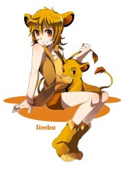 1boy animal animal_ears blonde_hair brown_eyes brown_hair dual_persona grin humanization lion lion_boy lion_ears looking_at_viewer male_focus open_mouth short_hair simba smile tail the_lion_king trudy0816