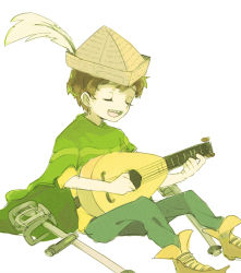 Rule 34 | 1boy, braces, brown hair, cape, crutch, closed eyes, hat, instrument, jimmy valmer, music, open mouth, paper hat, playing instrument, short hair, sitting, smile, solo, south park, south park: the stick of truth, yoyterra