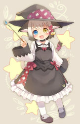 Rule 34 | 1girl, :d, animal ears, blue eyes, cat ears, cat tail, fang, hat, heterochromia, kito (sorahate), open mouth, original, smile, solo, tail, witch hat, yellow eyes