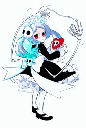 Rule 34 | 1girl, apron, bad id, bad pixiv id, bloody marie (skullgirls), brainboxxoxo, hair ornament, heart, maid, maid apron, maid headdress, mary janes, pantyhose, red eyes, shoes, silver hair, skull, skull hair ornament, skullgirls, smile, solo, twintails, white pantyhose