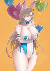 Rule 34 | 1girl, absurdres, animal ears, asuna (blue archive), asuna (bunny) (blue archive), bad id, bad pixiv id, balloon, blue archive, blue bow, blue bowtie, blue leotard, bow, bowtie, breasts, cowboy shot, elbow gloves, fake animal ears, gloves, hair over one eye, heart balloon, highleg, highleg leotard, highres, huge breasts, leotard, light brown hair, meme attire, mole, mole on breast, noyuki (3702), playboy bunny, see-through, see-through leotard, side-tie leotard, smile, solo, standing, strapless, strapless leotard, thick thighs, thighs, traditional bowtie, translucent bunnysuit, white gloves, yellow background