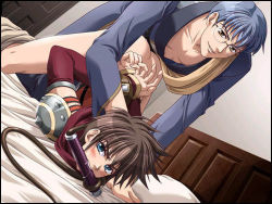 Rule 34 | 2boys, anal, angry, arched back, bdsm, bed, blue eyes, blush, bondage, bottomless, bound, clothes pull, doggystyle, forced, gag, game cg, glasses, hector, lowres, male focus, male penetrated, might, multiple boys, no panties, pants, pants pull, pinned, rape, sex, sex from behind, silver chaos, takatsuki noboru, top-down bottom-up, vividcolor, yaoi