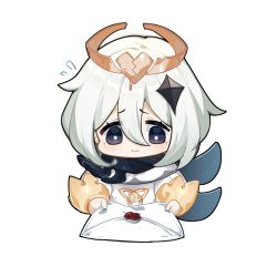 Rule 34 | chibi, envelope, genshin impact, giving, hair between eyes, hair ornament, halo, holding, holding envelope, official art, paimon (genshin impact), scarf, simple background, solo, sweatdrop, wax seal, white background, white hair
