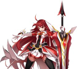 Rule 34 | 1girl, ahoge, angry, armor, armored dress, black pantyhose, blush, elbow gloves, elesis (elsword), elsword, gloves, grand master (elsword), highres, huge weapon, lace, lace-trimmed legwear, lace trim, legs apart, long hair, necktie, official art, open mouth, pantyhose, pleated skirt, red eyes, red hair, ress, simple background, skirt, solo, spread legs, sword, thighhighs, thighs, transparent background, very long hair, weapon, white background, white gloves, white skirt