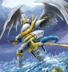 Rule 34 | armor, digimon, highres, imperialdramon, imperialdramon paladin mode, paladin, sword, tail, weapon, wings