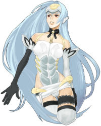 Rule 34 | 00s, 1girl, android, bad id, bad pixiv id, blue hair, chobihige, cowboy shot, cropped legs, elbow gloves, gloves, kos-mos, long hair, lowres, red eyes, solo, thigh strap, thighhighs, xenosaga, xenosaga episode i